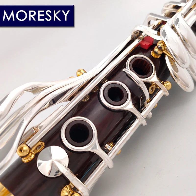 MORESKY Professional Clarinet Bb Cocobolo Wood Professional Clarinet Bb Silver Plated Keys Sib Klarnet Luna ES