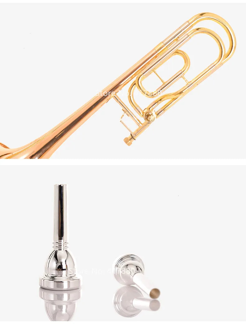 SADSN TB-142 Bb-F# Tune Tenor Slide Trombone Phosphorus Copper Gold &Brass Musical Instrument with Mouthpiece Case