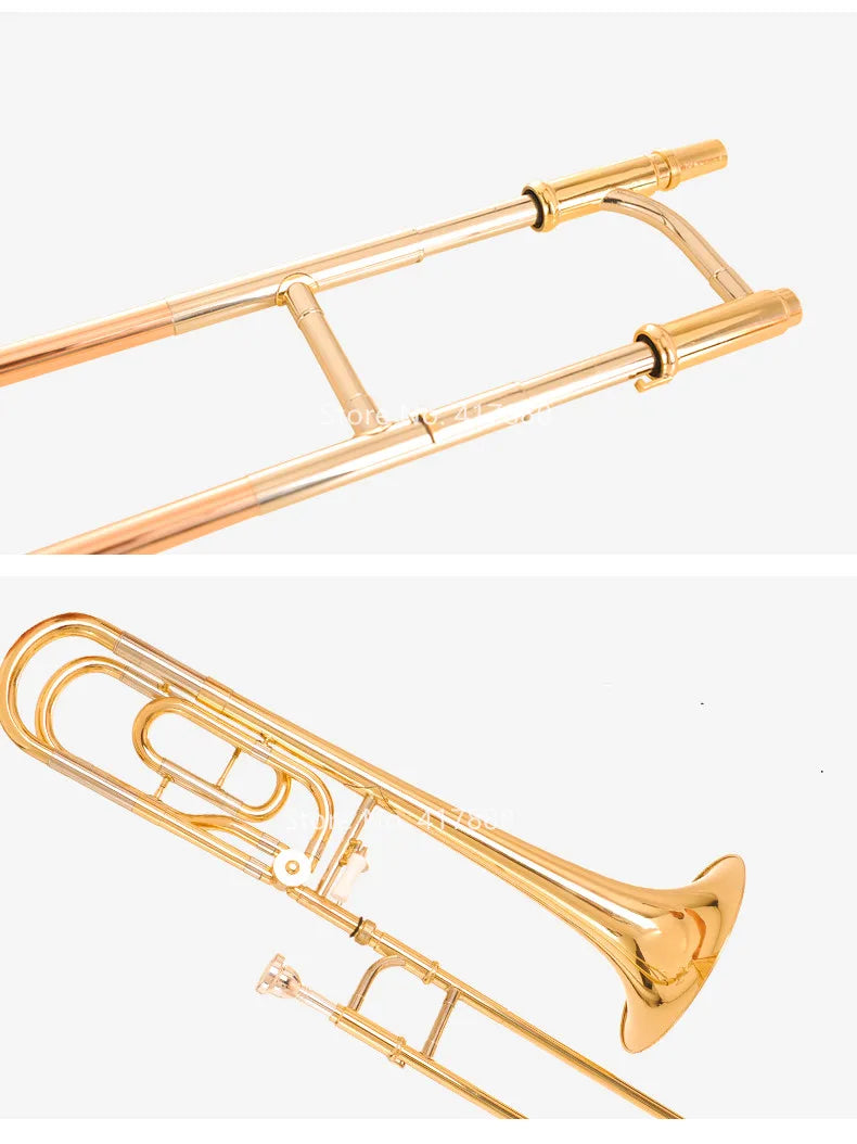 SADSN TB-142 Bb-F# Tune Tenor Slide Trombone Phosphorus Copper Gold &Brass Musical Instrument with Mouthpiece Case