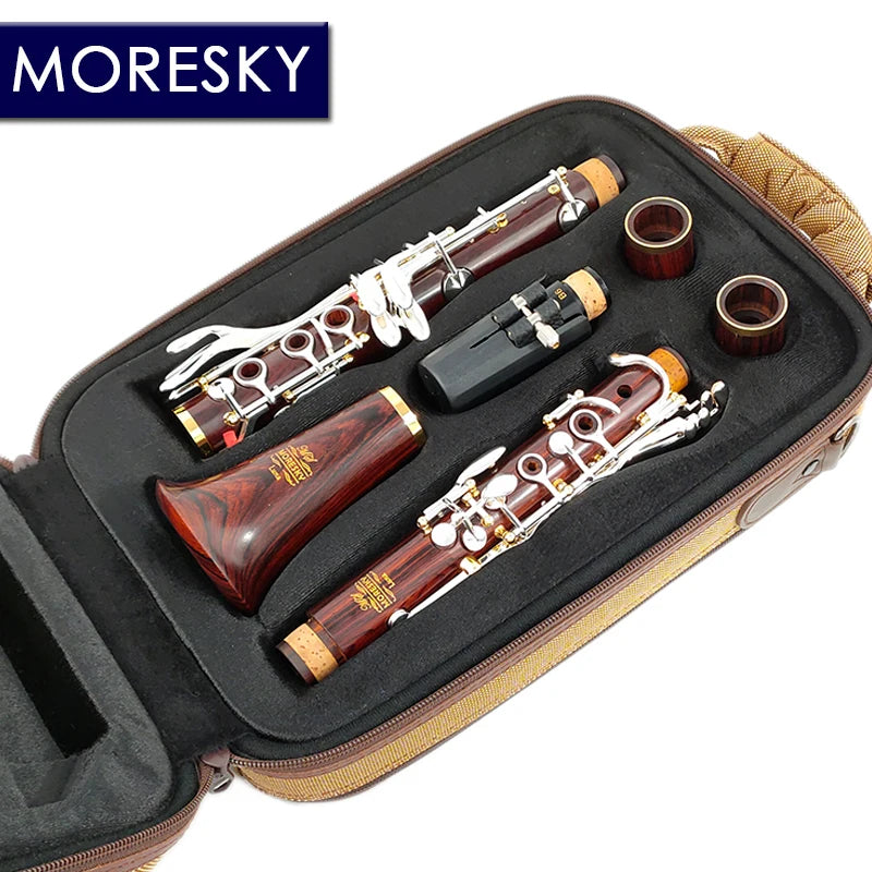 MORESKY Professional Clarinet Bb Cocobolo Wood Professional Clarinet Bb Silver Plated Keys Sib Klarnet Luna ES