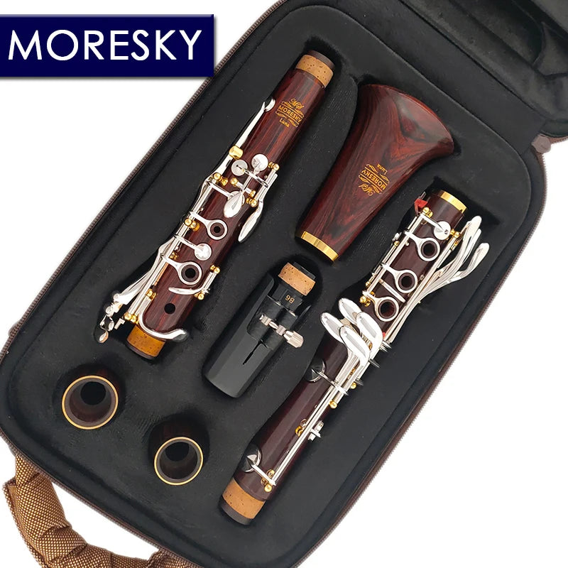 MORESKY Professional Clarinet Bb Cocobolo Wood Professional Clarinet Bb Silver Plated Keys Sib Klarnet Luna ES
