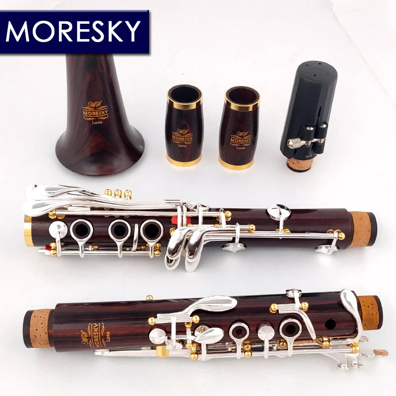 MORESKY Professional Clarinet Bb Cocobolo Wood Professional Clarinet Bb Silver Plated Keys Sib Klarnet Luna ES
