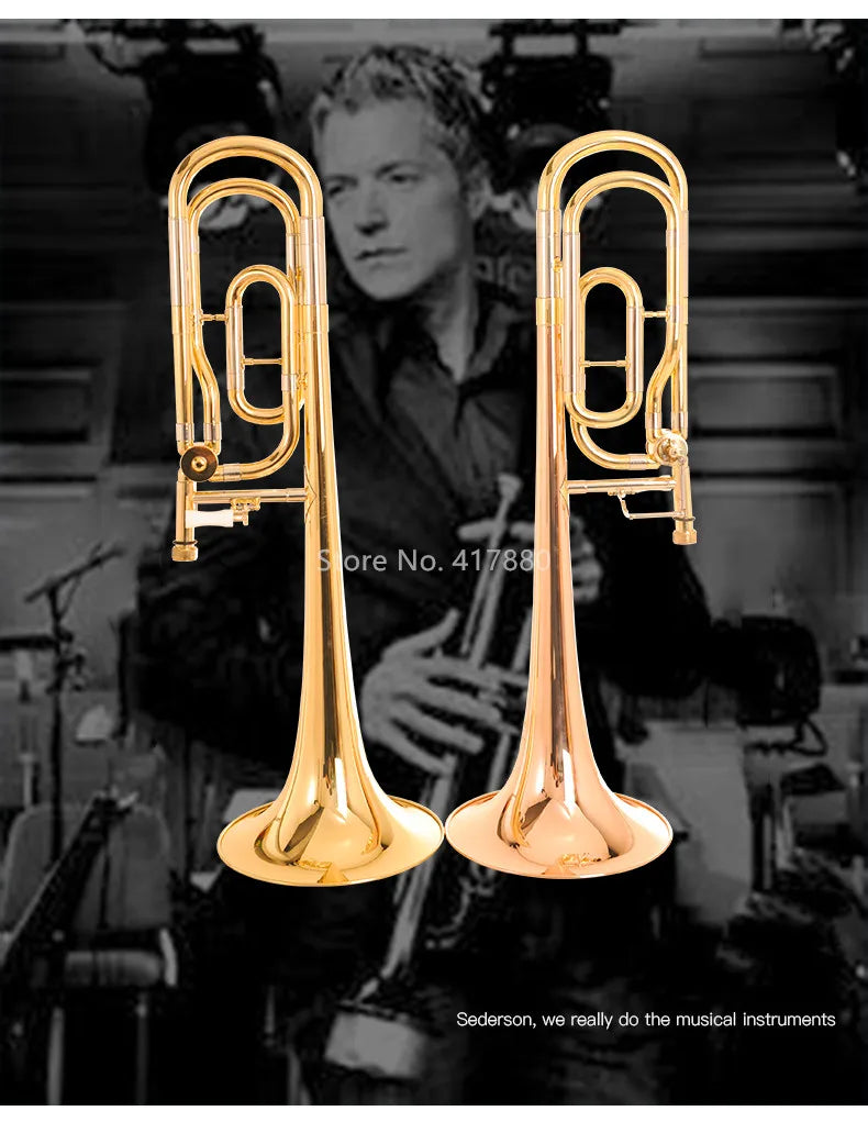 SADSN TB-142 Bb-F# Tune Tenor Slide Trombone Phosphorus Copper Gold &Brass Musical Instrument with Mouthpiece Case