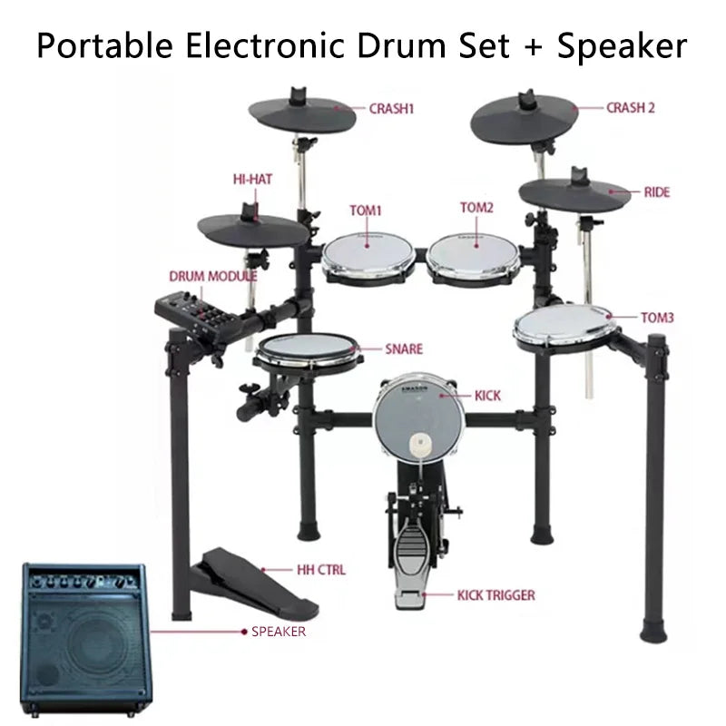 Electronic Drum Set 5 Drums 4 Cymbals Mesh Head Kit with Portable Stand 222 Sounds MIDI Out AUX-IN USB for Home Music Practice