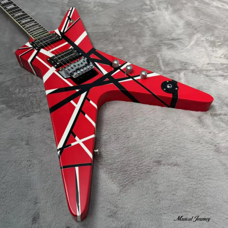 For Big Fork Electric Guitar with Striped Finish | Professional Heavy Metal Performance Guitar