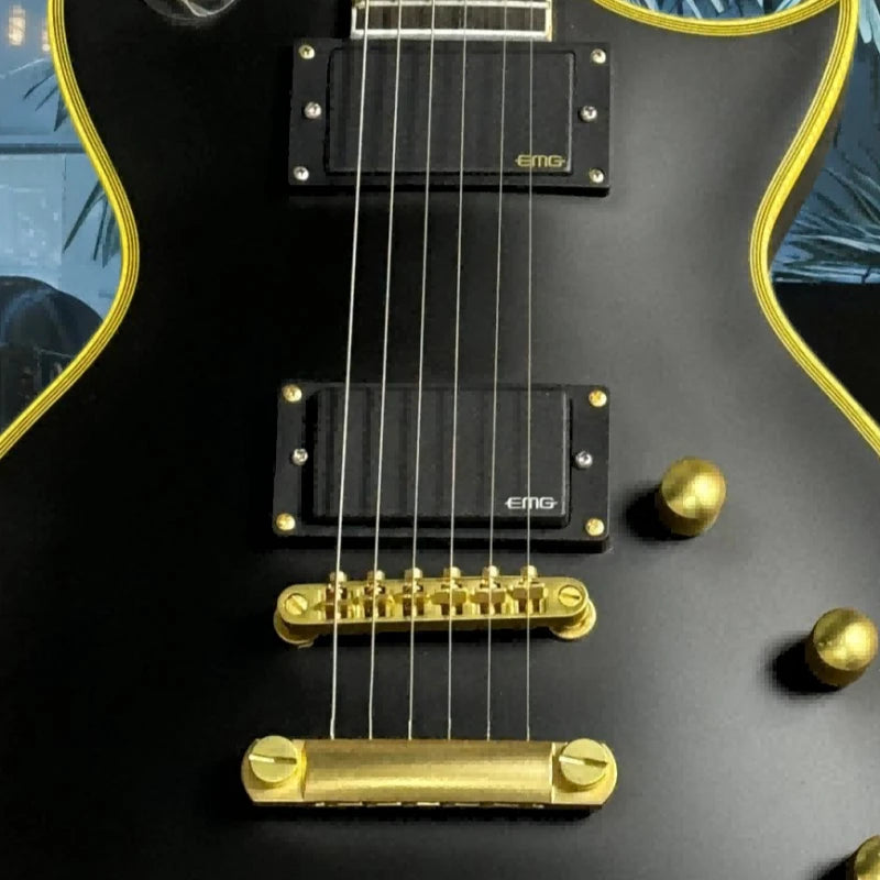 Gift Christmas Black LPAUL Electric Guitar Mahogany Body Flamed Fingerboard Free Shipping