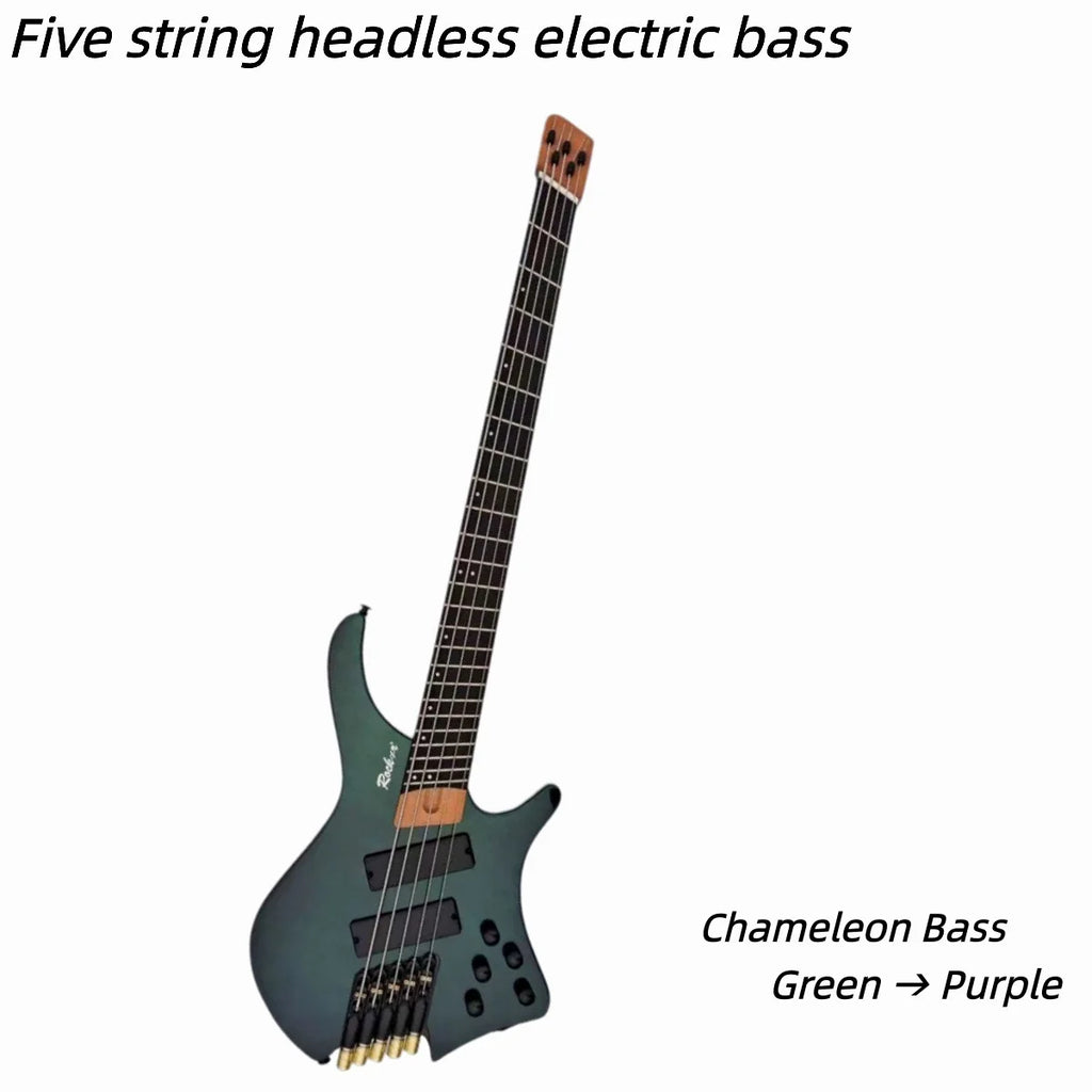 Chameleon Five String Bass Green Purple Transformation Professional Performance Headless Electric Bass
