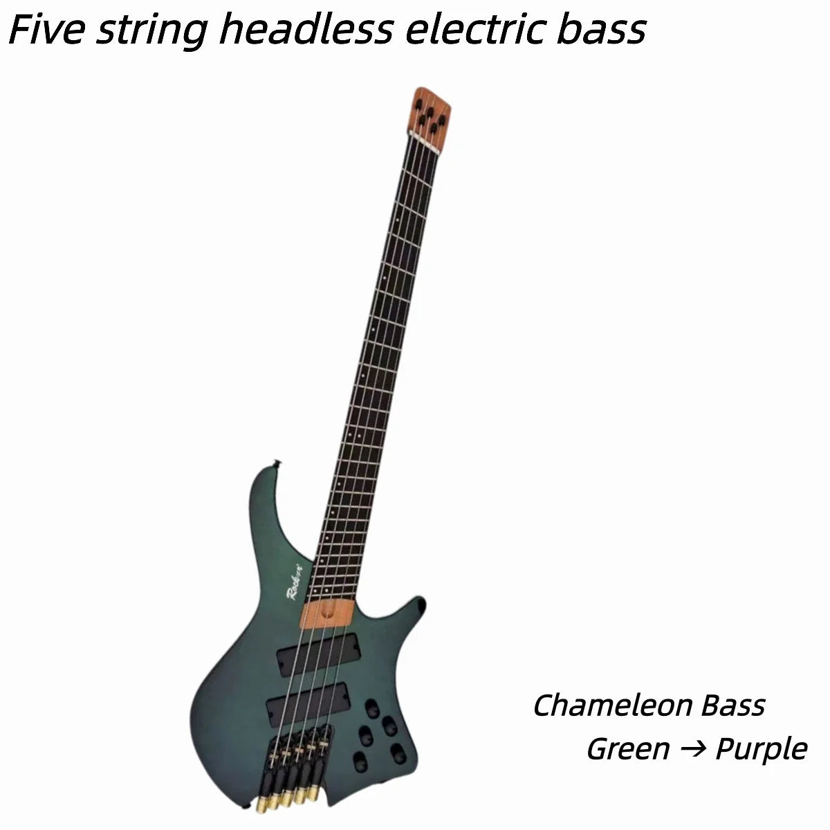 Chameleon Five String Bass Green Purple Transformation Professional Performance Headless Electric Bass