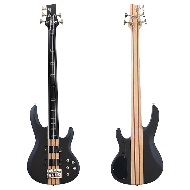 Fretless Electric Bass Guitar 5 String 43inch Solid Ashwood Body Bass Guitar Matte Finish Black Color