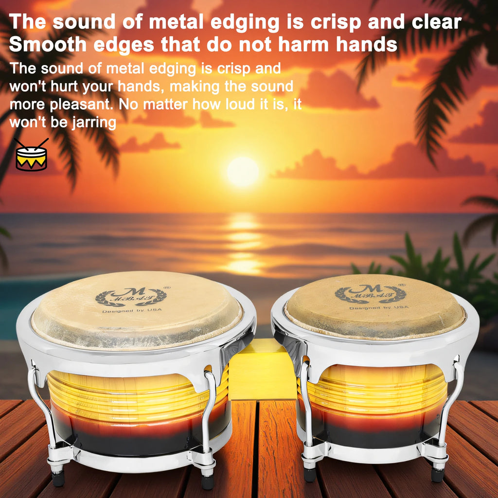 M MBAT Bongo Drum Oak+Buffalo Leather Double Drum African Jazz Style Tambourine Cuban Drum Portable Percussion Instrument