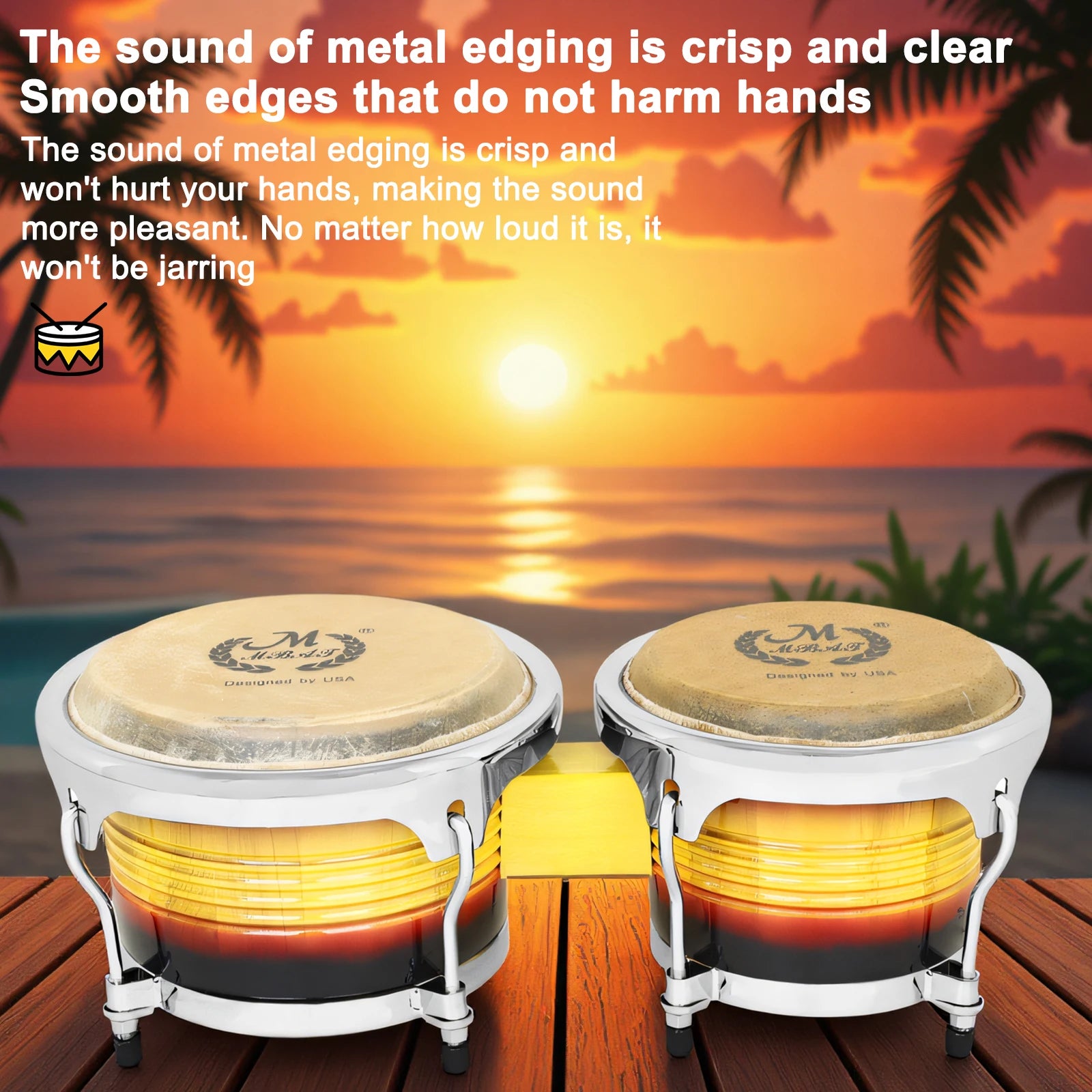 M MBAT Bongo Drum Oak+Buffalo Leather Double Drum African Jazz Style Tambourine Cuban Drum Portable Percussion Instrument