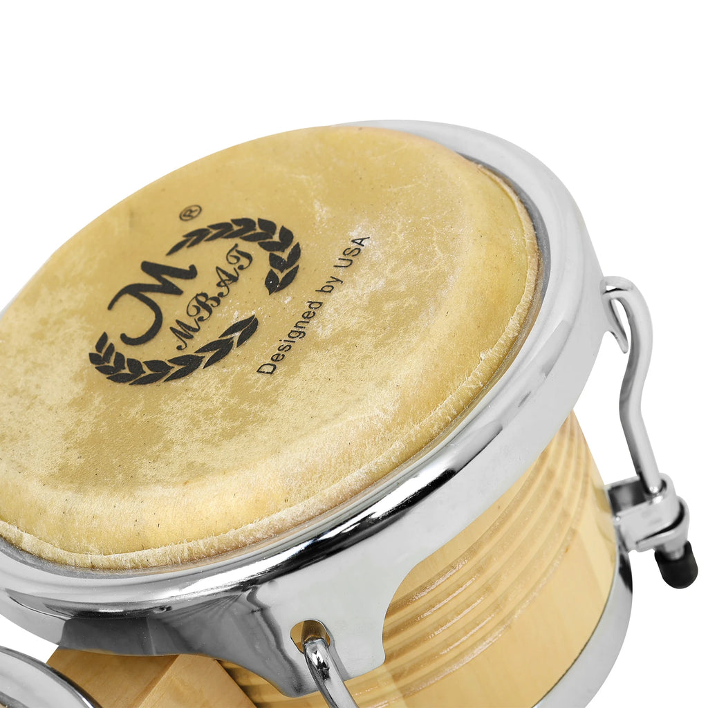 M MBAT Bongo Drum Oak+Buffalo Leather Double Drum African Jazz Style Tambourine Cuban Drum Portable Percussion Instrument
