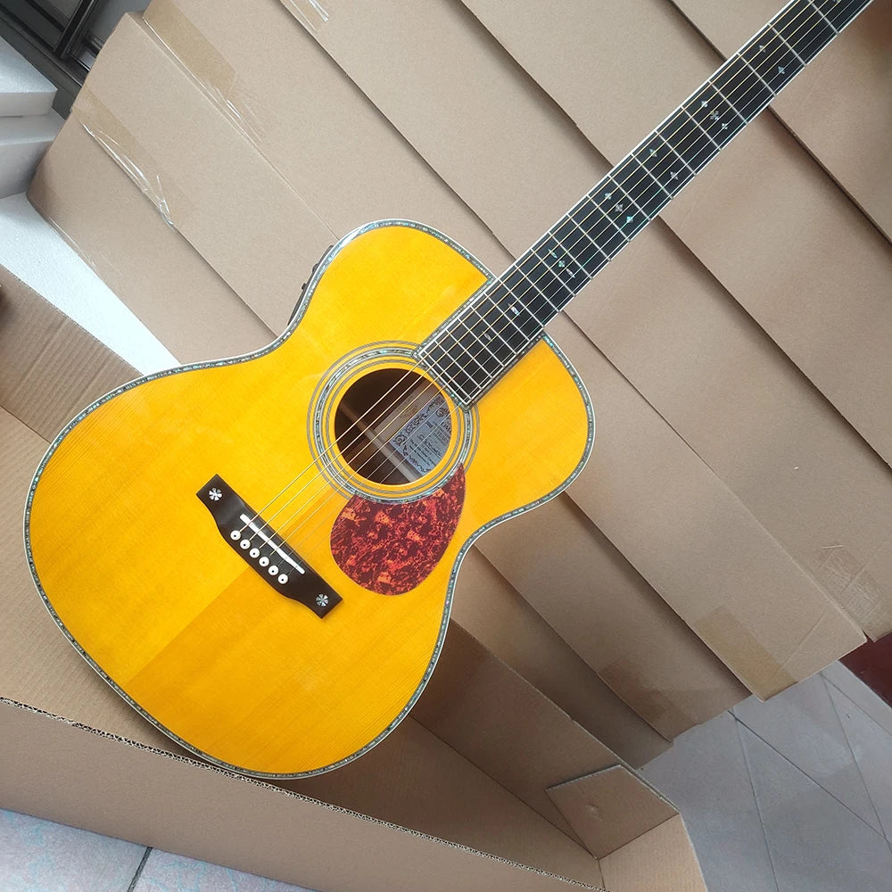 High quality OM42 acoustic guitar in stock, professional debugging, rosewood fingerboard, cow bone nut, fast delivery