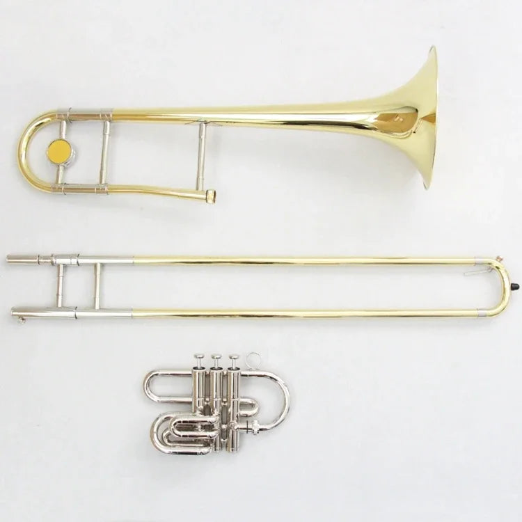 FTB-480 Tenor Trombone in Bb Key Dual Purpose Piston Brass and Gold Lacquer Trombone for Professional Performance Performance