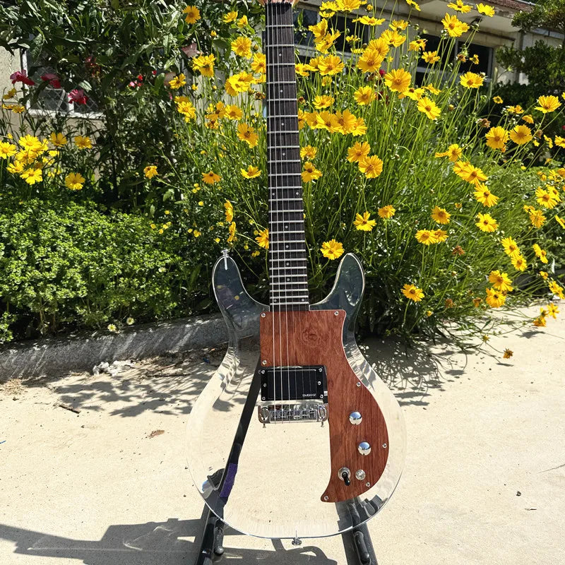 Vicers 24frets transparent acrylic guitar body, EMG pickup, maple neck, in stock, real picture of electric guitar
