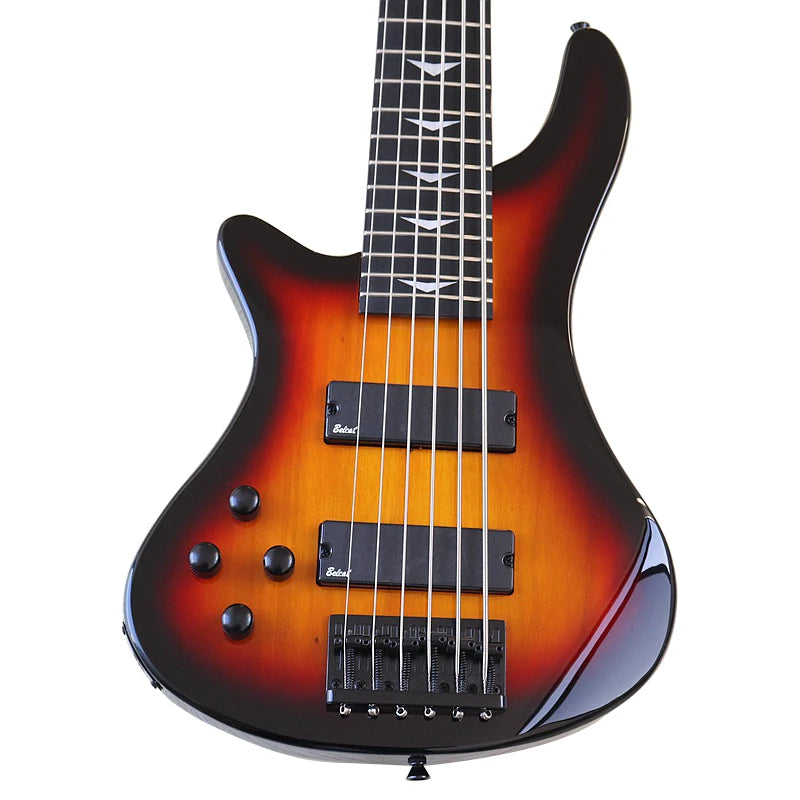 Left Hand 43Inch 5 String 6 Strings Electric Bass Guitar 24 Fret Solid Basswood Body Sunburst Black Color High Gloss Guitar