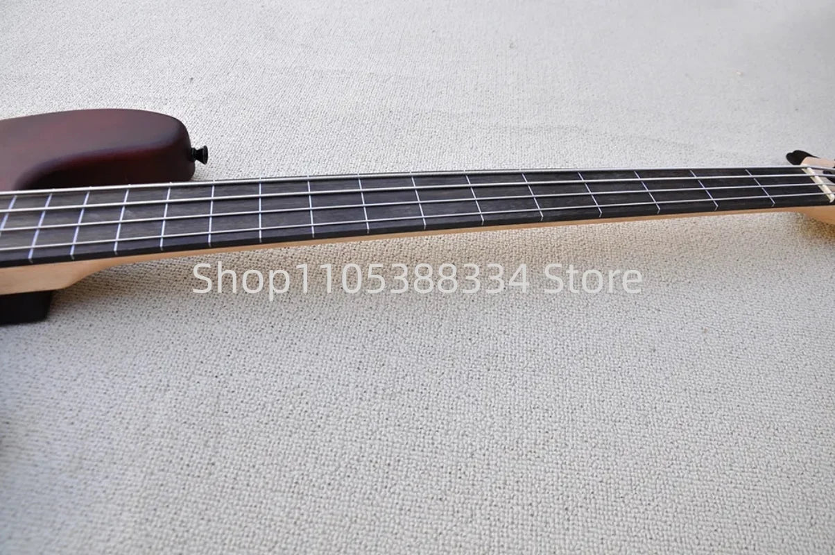 4-string Matte Red Brown Electric Bass Guitar Fretless but with Fret lines Black Hardwares Rosewood Fretboard
