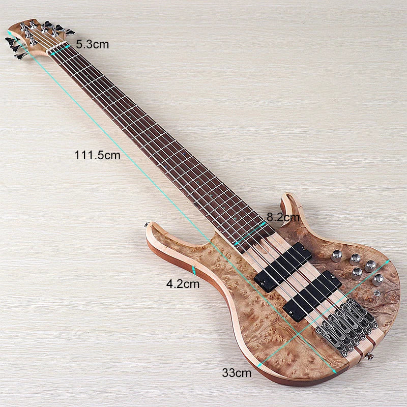 Active Electric Bass Guitar Tree Burl Top Neck Through 43 Inch 6 String 7 String Matte High Quality Bass