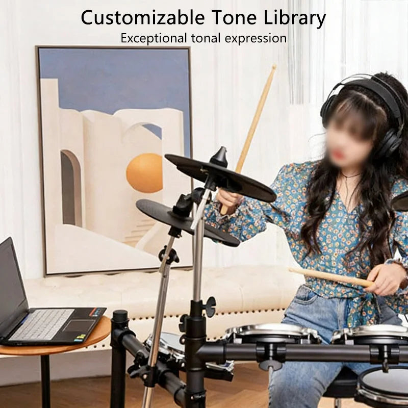 Electronic Drum Set 5 Drums 4 Cymbals Mesh Head Kit with Portable Stand 222 Sounds MIDI Out AUX-IN USB for Home Music Practice