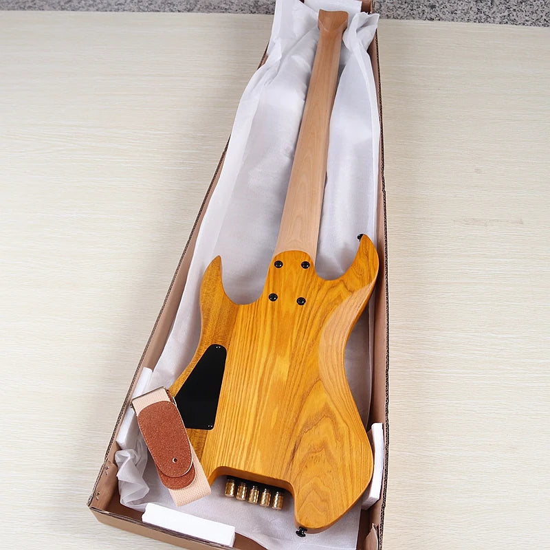 Headless Electric Bass Guitar 5String 43Inch Solid Ashwood Body 864mm Scale Length Black Natural Color Matte Finish High Quality