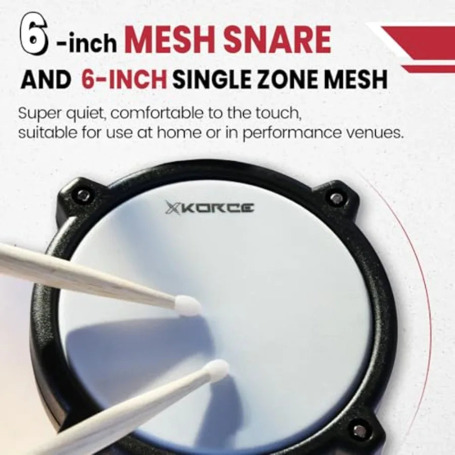 Electronic Drum Set with 4 Quiet Mesh Pads 360 Sounds 2 Pedals Headphones Sticks Dual Bluetooth Black Ideal for Beginners
