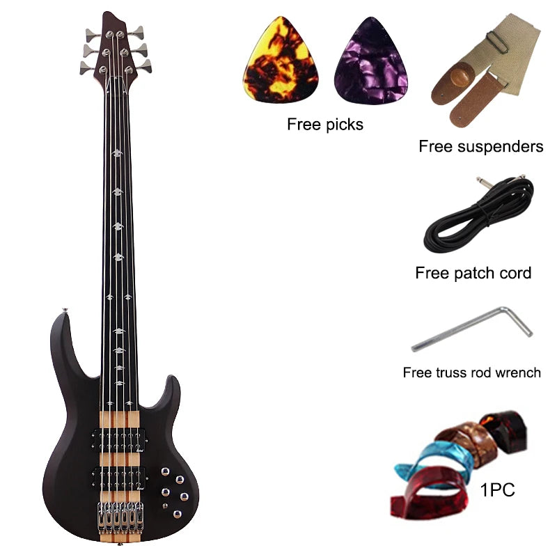 Fretless 6 String Active Electric Bass Guitar Neck Through 43 Inch Rose Veneer Matte with Active&Passive Switch High Quality