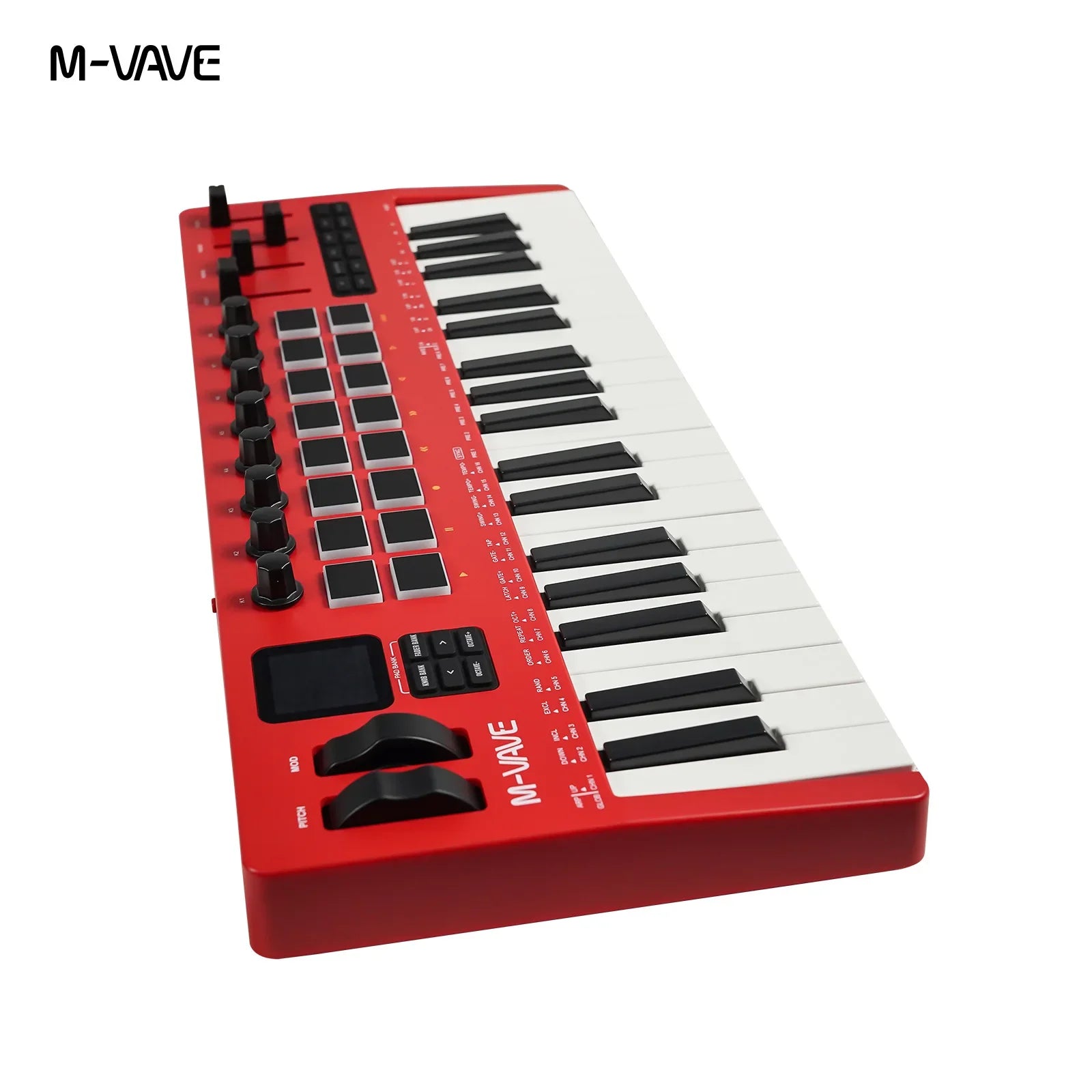 M-VAVE SMK-37 Pro 37-Key MIDI Controller Red With 16 RGB Pads 8 Knobs Built-in Synthesizer Portable Keyboard Instruments Parts