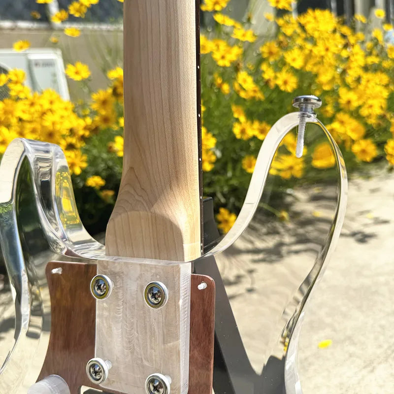 Vicers 24frets transparent acrylic guitar body, EMG pickup, maple neck, in stock, real picture of electric guitar