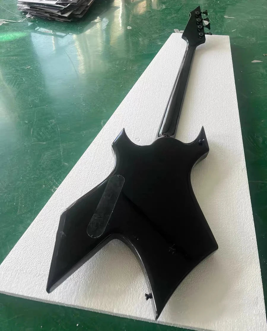 High Quality Unusual Shape Black 4 Strings Electric Bass Guitar Rosewood Fretboard Black Hardwares Factory Customizable