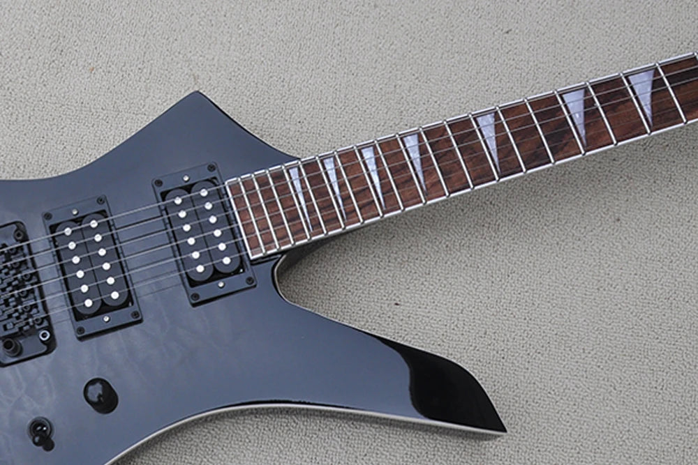 Special-shaped Black 6 Strings Electric Guitar with Flame Maple Veneer Rosewood Fretboard Offer Customize YSGS-8119