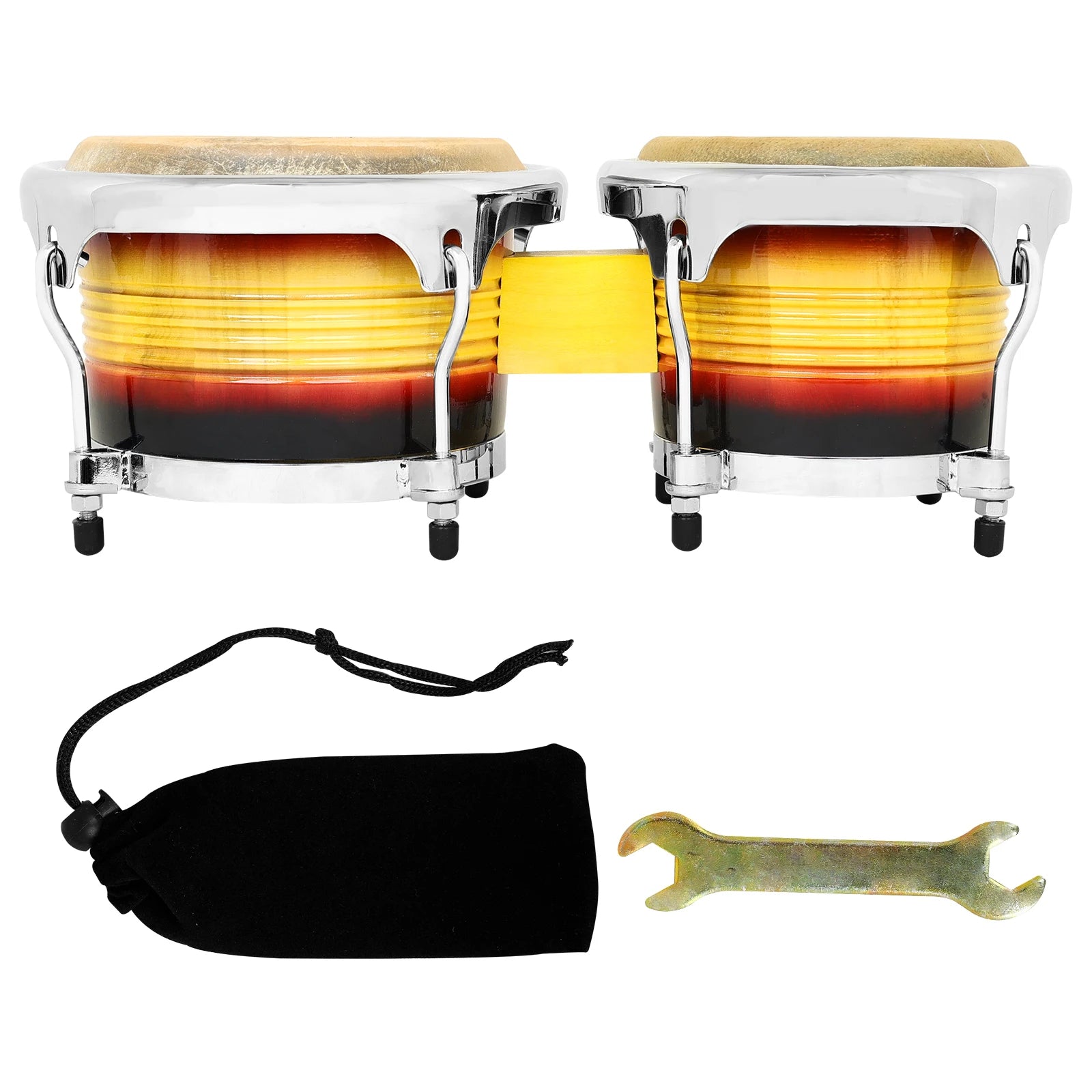 M MBAT Bongo Drum Oak+Buffalo Leather Double Drum African Jazz Style Tambourine Cuban Drum Portable Percussion Instrument