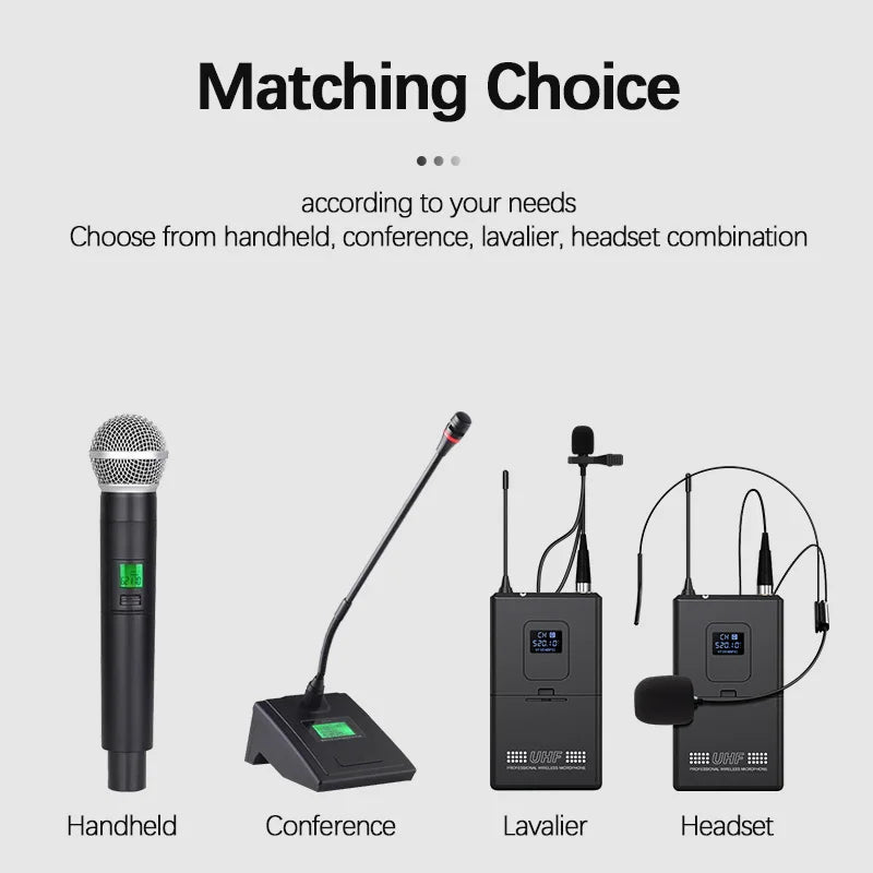 Professional UHF Wireless Microphone 6 Channel Handheld Lavalier Headset Mic Apply to Karaoke Church School Lecture Stage 80M