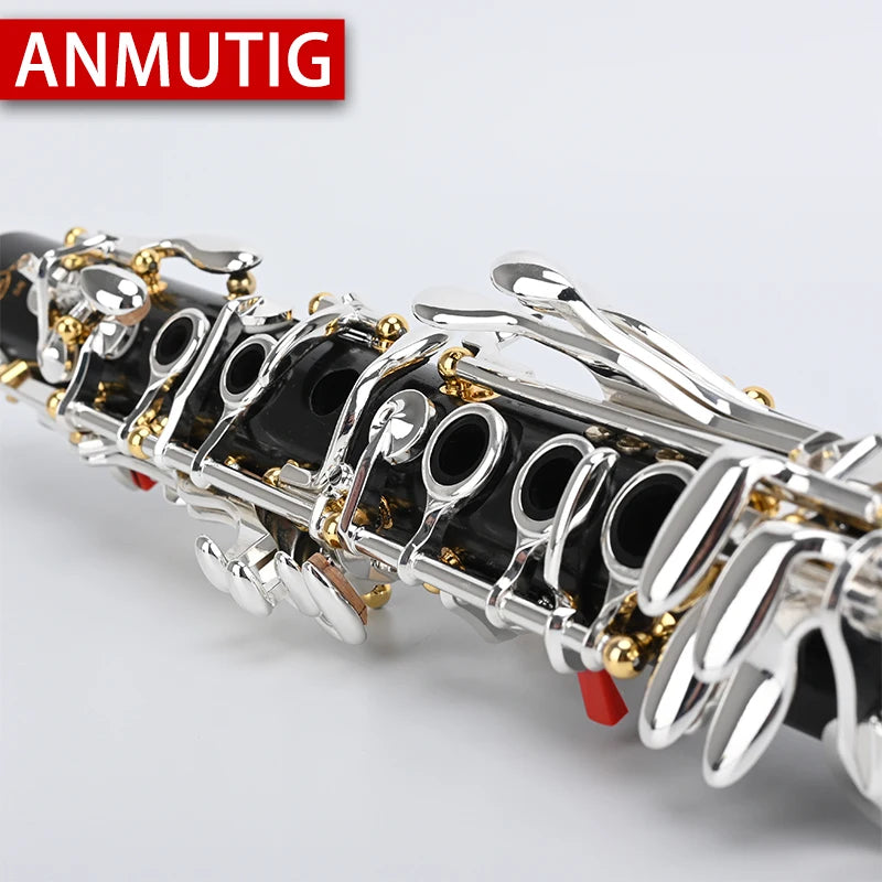 ANMUTIG Eb Clarinet  Professional Performance Ebony Silver Plated 18 Key Wood Instrument S8