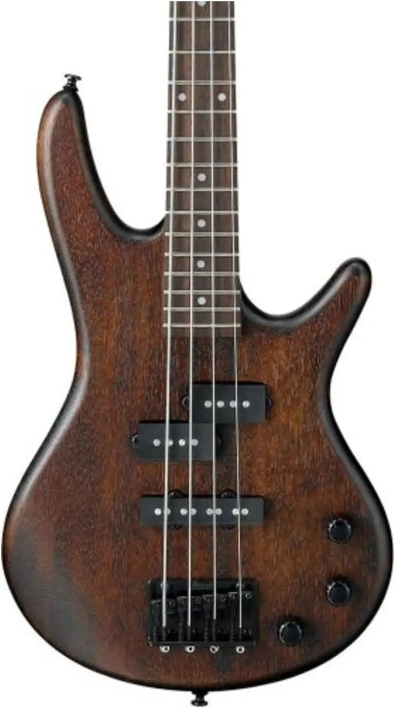 Compact Electric Bass Guitar, Walnut Finish, Ideal for Beginners and Travel
