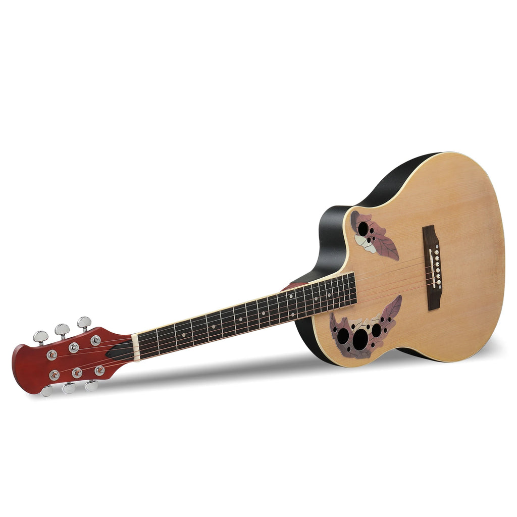 41 inch Cutawary Round Back Acoustic Guitar Spruce Top Grape Hole Burlywood
