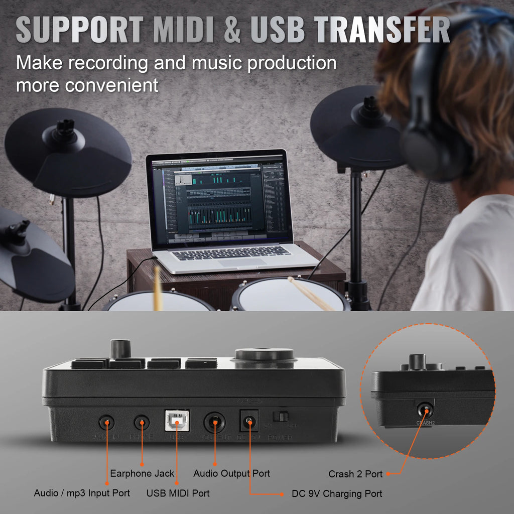 SucceBuy Electric Drum Set 32 Drum Kits & 480 Sounds, USB MIDI Supported 8 / 10 in Quiet Mesh+10 in Cymbals Drum Sticks Easy Use