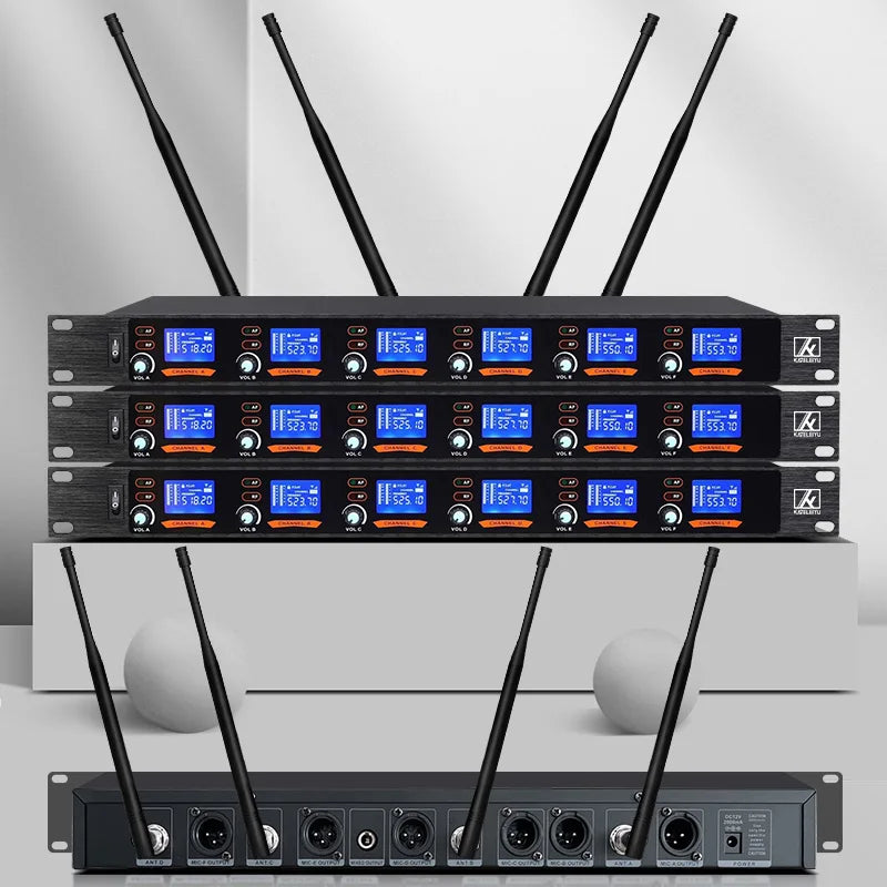 Professional UHF Wireless Microphone 6 Channel Handheld Lavalier Headset Mic Apply to Karaoke Church School Lecture Stage 80M