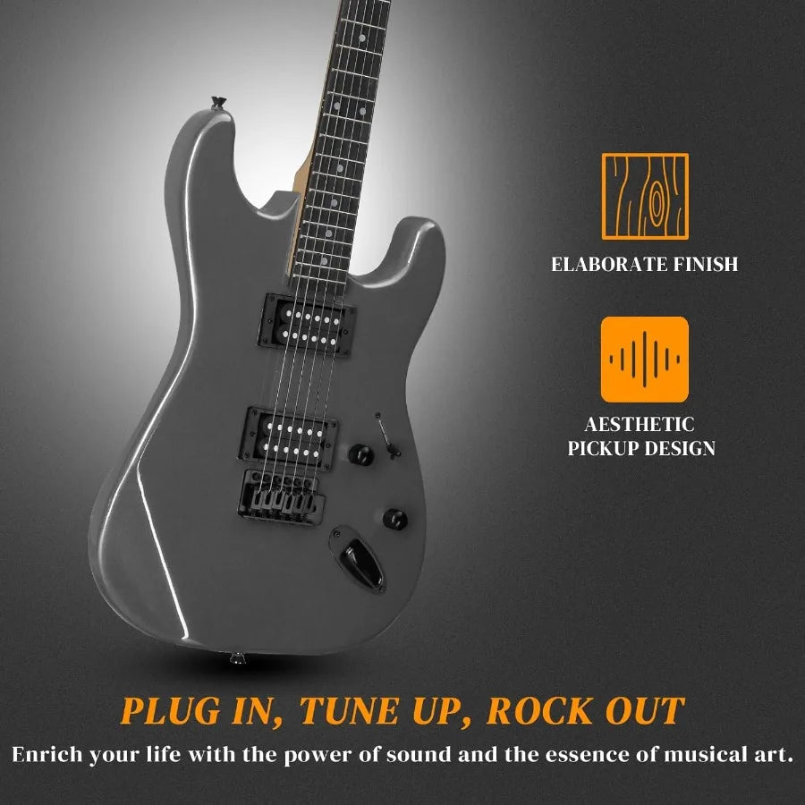39 Inch Electric Guitar Full Size Solid Body with HH Pickups 6 Strings for Beginners Complete Starter Kit Includes Upgraded Cab