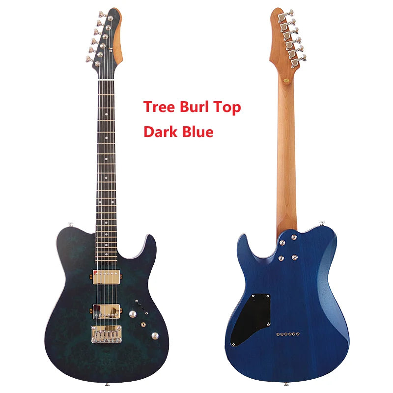 6String Electric Guitar Tree Burl Top Roasted Maple Neck 39 Inch Okoume Body Matte Performance Guitar Blue&Black Good Handicraft