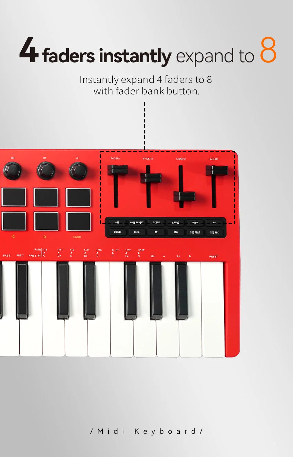 M-VAVE SMK-37 Pro 37-Key MIDI Controller Red With 16 RGB Pads 8 Knobs Built-in Synthesizer Portable Keyboard Instruments Parts