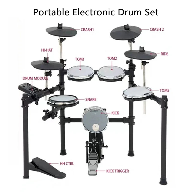 Electronic Drum Set 5 Drums 4 Cymbals Mesh Head Kit with Portable Stand 222 Sounds MIDI Out AUX-IN USB for Home Music Practice