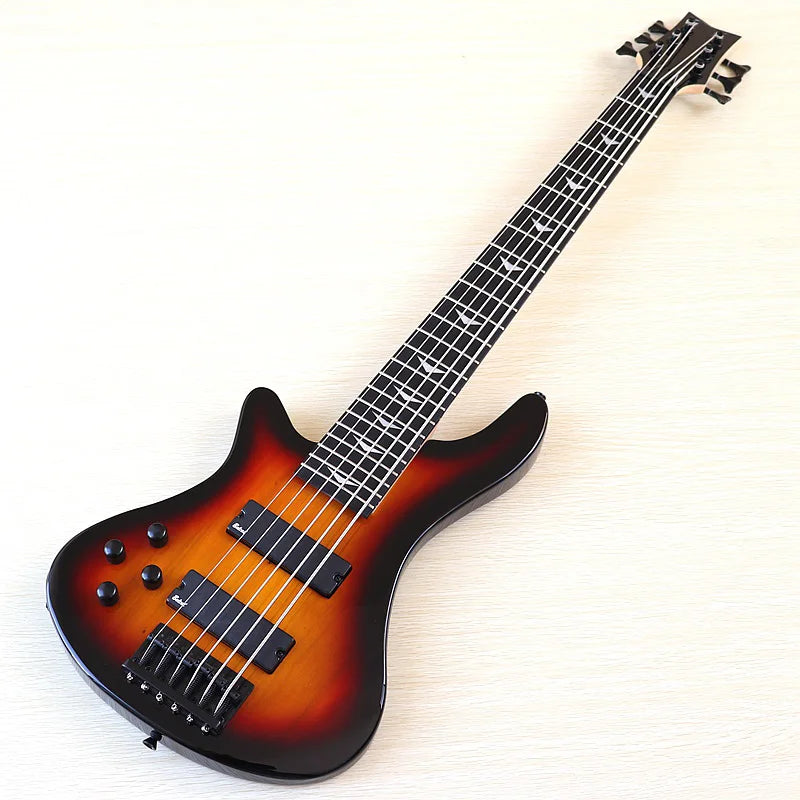 Left Hand 43Inch 5 String 6 Strings Electric Bass Guitar 24 Fret Solid Basswood Body Sunburst Black Color High Gloss Guitar