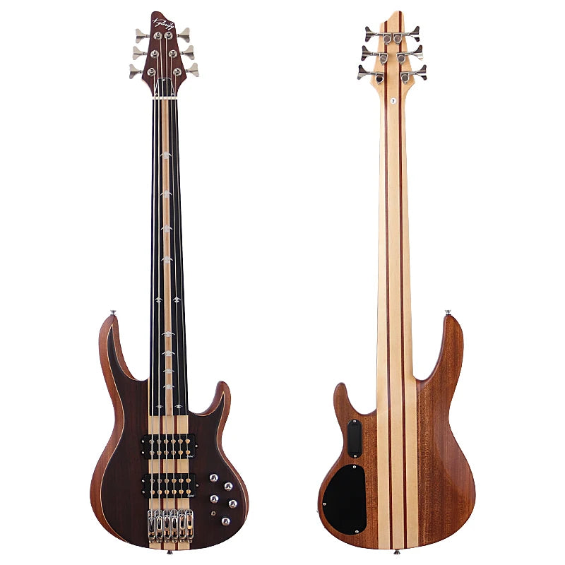 Fretless 6 String Active Electric Bass Guitar Neck Through 43 Inch Rose Veneer Matte with Active&Passive Switch High Quality