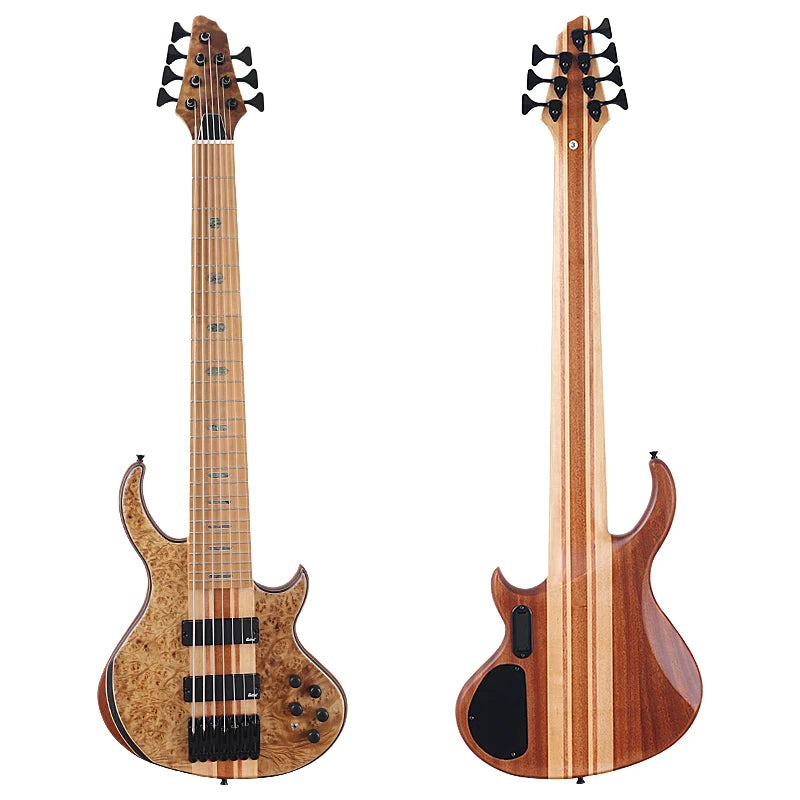 Neck Through Active 7 String Bass Guitar Black 43 Inch Electric Bass Guitar 24 Frets Solid Okoume Body with Canada Maple Neck