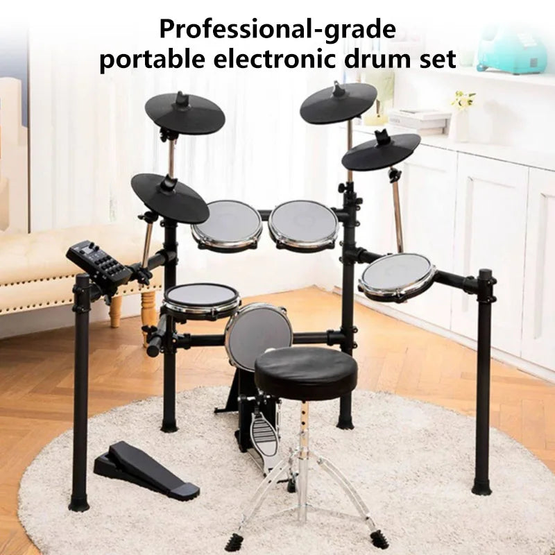 Electronic Drum Set 5 Drums 4 Cymbals Mesh Head Kit with Portable Stand 222 Sounds MIDI Out AUX-IN USB for Home Music Practice