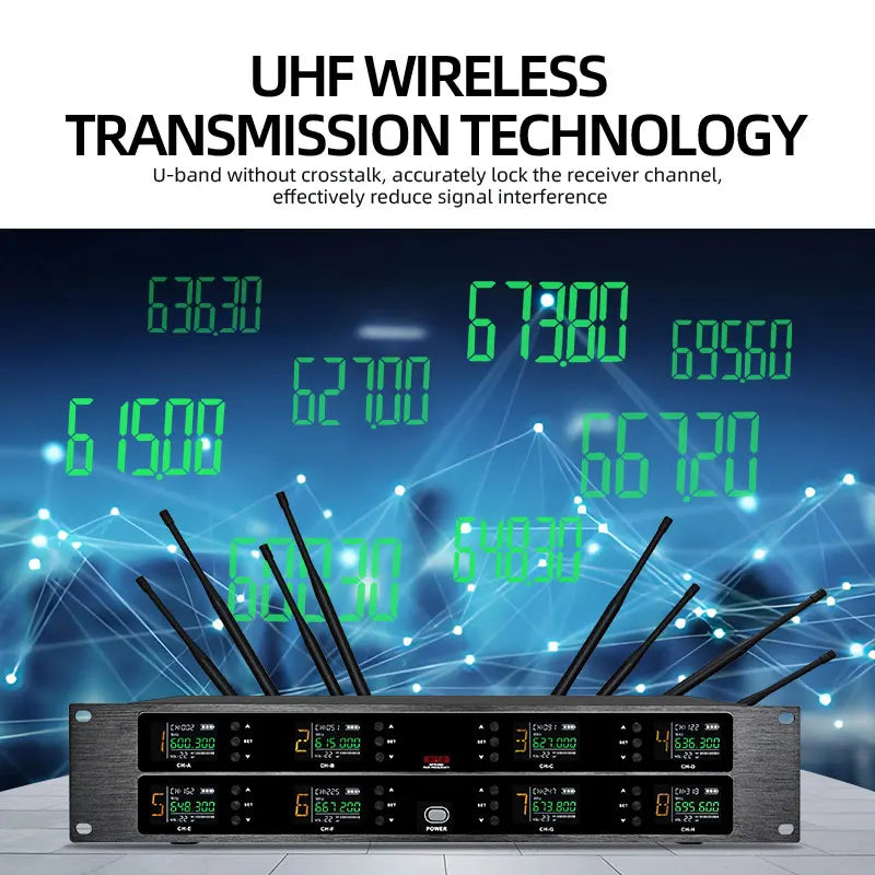 Professional wireless microphone UHF 8-channel handheld collar clip, conference microphone karaoke, singing dynamic microphone