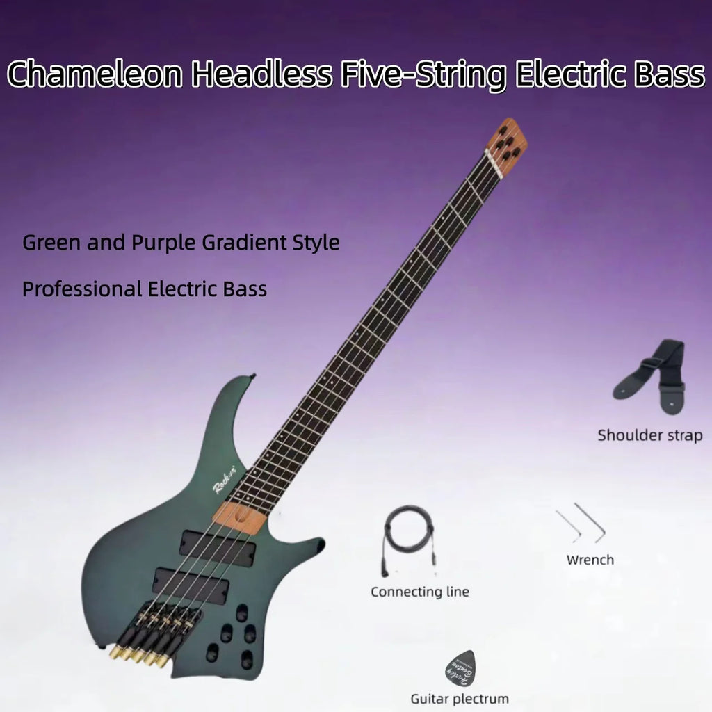 Chameleon Five String Bass Green Purple Transformation Professional Performance Headless Electric Bass