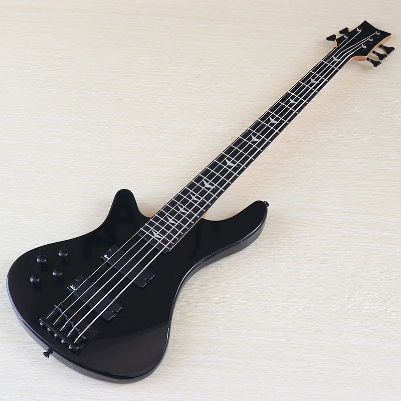 Left Hand 43Inch 5 String 6 Strings Electric Bass Guitar 24 Fret Solid Basswood Body Sunburst Black Color High Gloss Guitar