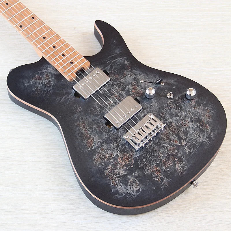 6String Electric Guitar Tree Burl Top Roasted Maple Neck 39 Inch Okoume Body Matte Performance Guitar Blue&Black Good Handicraft