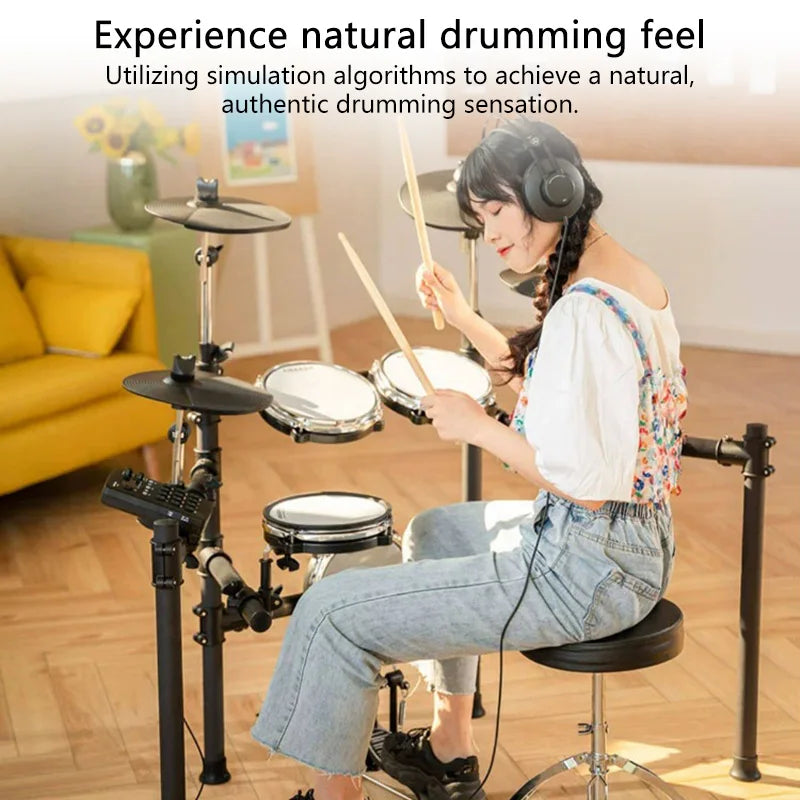 Electronic Drum Set 5 Drums 4 Cymbals Mesh Head Kit with Portable Stand 222 Sounds MIDI Out AUX-IN USB for Home Music Practice